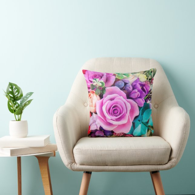 Romantic Rose Flowers Garden Throw Pillow (Chair)