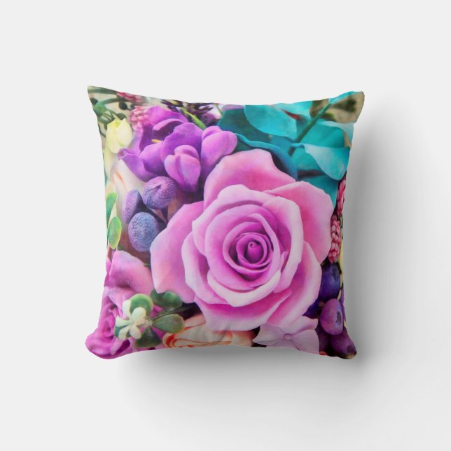 Romantic Rose Flowers Garden Throw Pillow (Front)