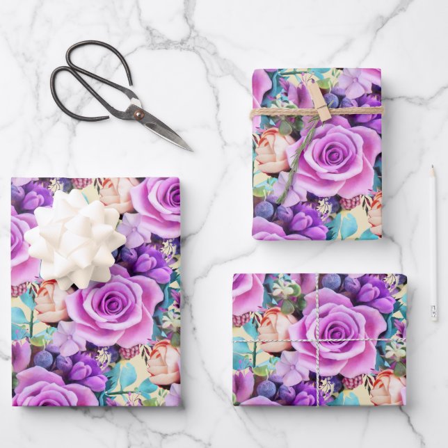 Romantic Rose Flowers Garden Wrapping Paper Sheets (Front)