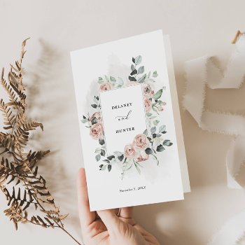 Romantic Rose Frame Elegant Wedding Paper Program by FancyShmancyNotes at Zazzle