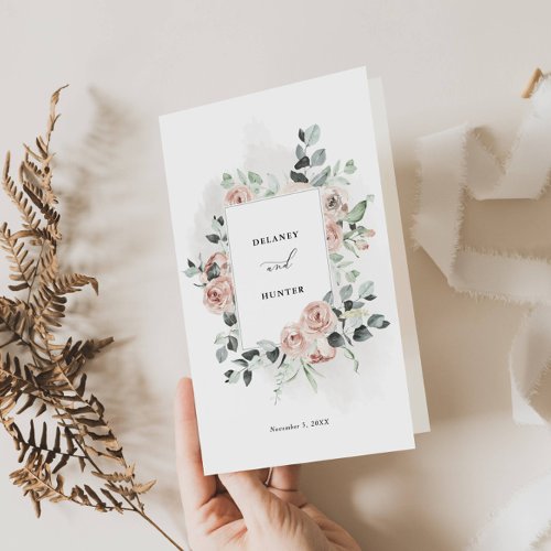 Romantic Rose Frame Elegant Wedding Paper Program