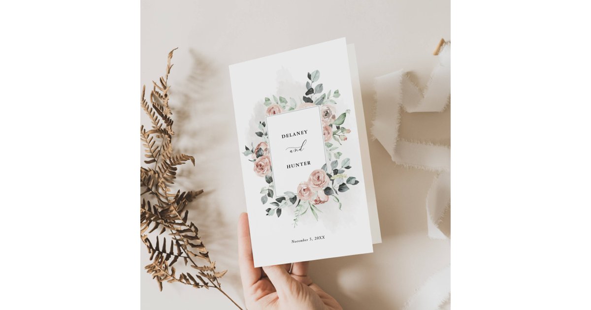 Romantic Rose Frame Elegant Wedding Paper Program | Zazzle