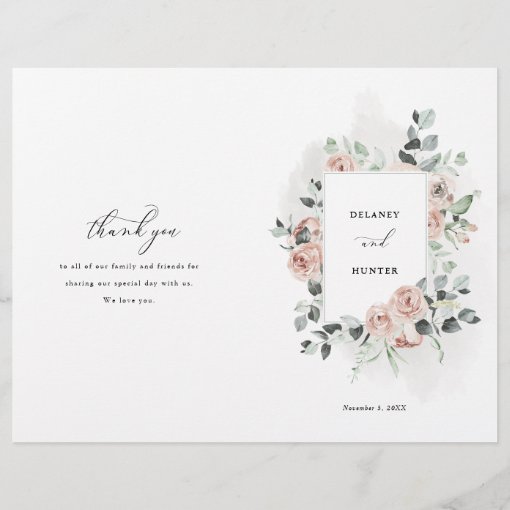 Romantic Rose Frame Elegant Wedding Paper Program | Zazzle
