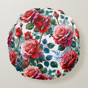 Romantic Rose Garden Print Round Pillow