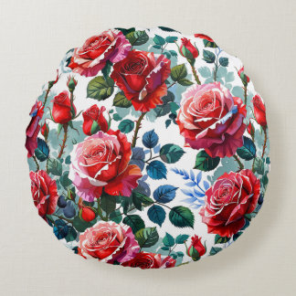 Romantic Rose Garden Print Round Pillow