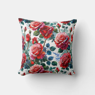 Romantic Rose Garden Print Throw Pillow