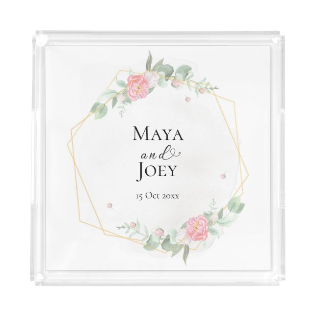Romantic Rose Geometric Wedding Acrylic Tray (Front)