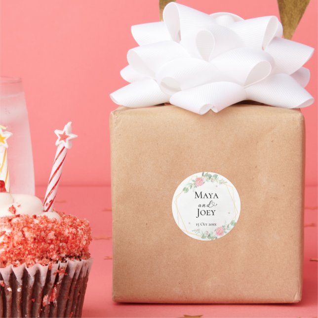 Romantic Rose Geometric Wedding Classic Round Sticker (Party)