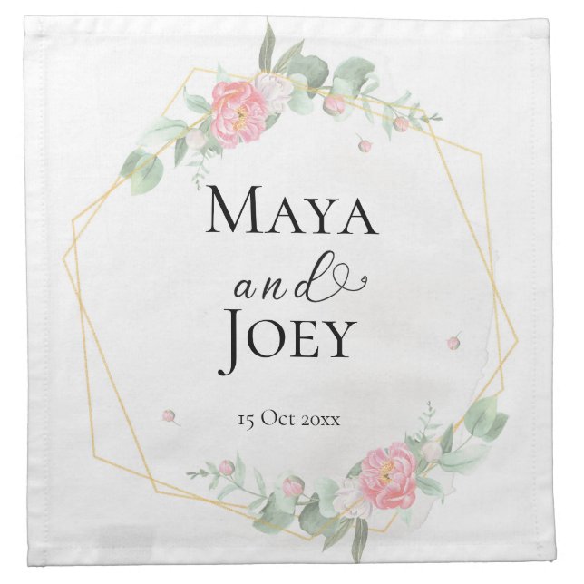 Romantic Rose Geometric Wedding Cloth Napkin (Front)