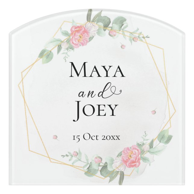 Romantic Rose Geometric Wedding Door Sign (Contour Front)