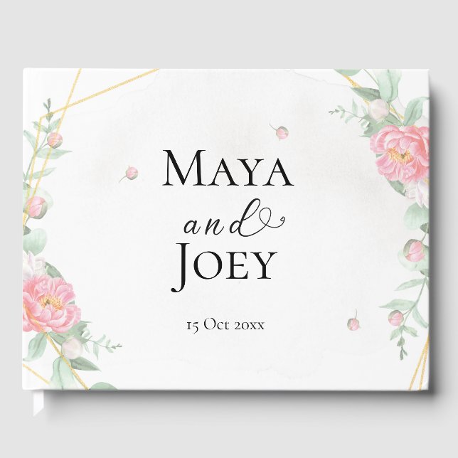 Romantic Rose Geometric Wedding Guest Book (Front)