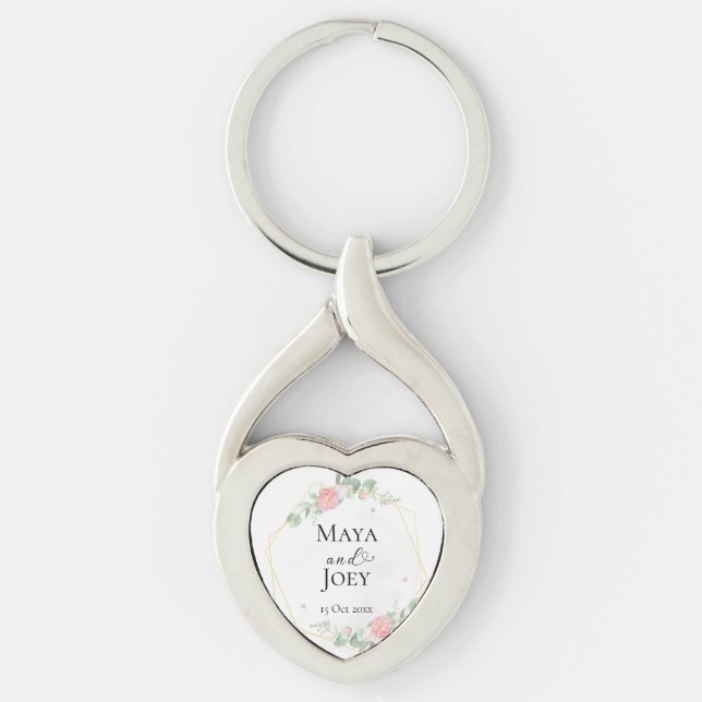 Romantic Rose Geometric Wedding Keychain (Front)