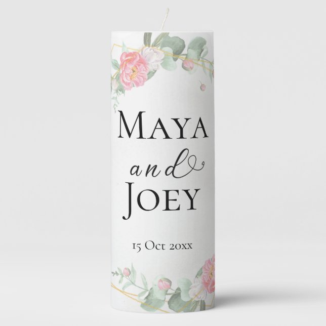 Romantic Rose Geometric Wedding Pillar Candle (Front)