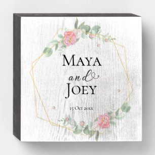Romantic Rose Geometric Wedding Wooden Box Sign