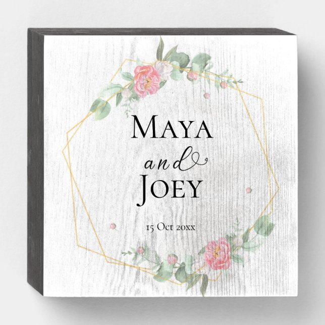 Romantic Rose Geometric Wedding Wooden Box Sign (Front Horizontal)