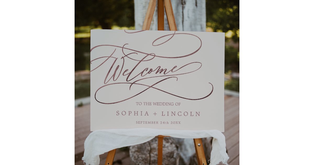 Romantic Rose Gold and Ivory Wedding Welcome Sign | Zazzle