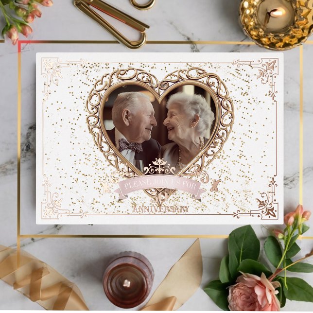 Romantic Rose Gold Anniversary Foil Invitation (Creator Uploaded)