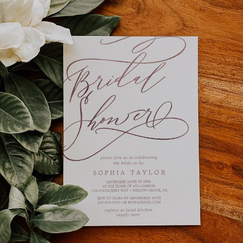 Romantic Rose Gold Calligraphy Bridal Shower Invitation