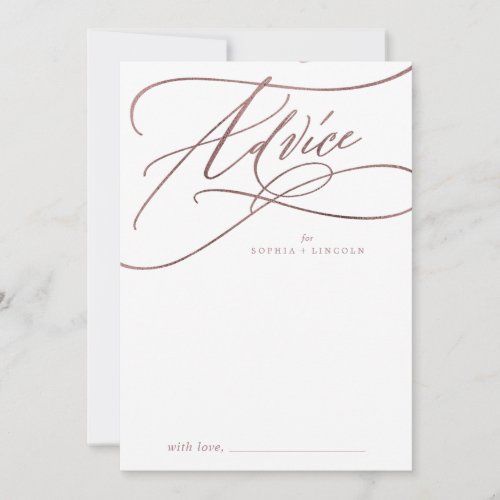 Romantic Rose Gold Calligraphy  Flourish Wedding Advice Card