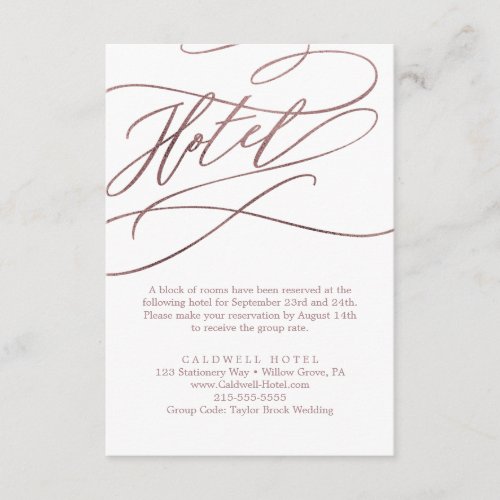 Romantic Rose Gold Calligraphy Hotel Enclosure Card