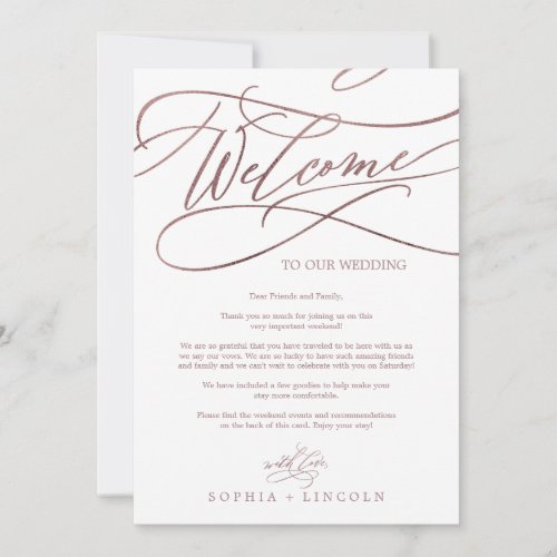 Romantic Rose Gold Calligraphy Itinerary  Letter