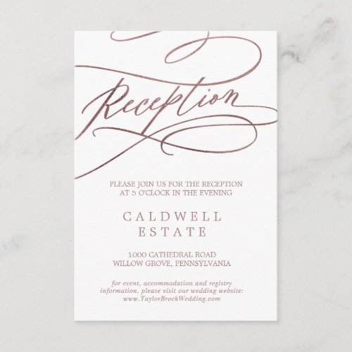 Romantic Rose Gold Calligraphy Reception Enclosure Card