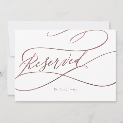 Romantic Rose Gold Calligraphy Reserved Sign