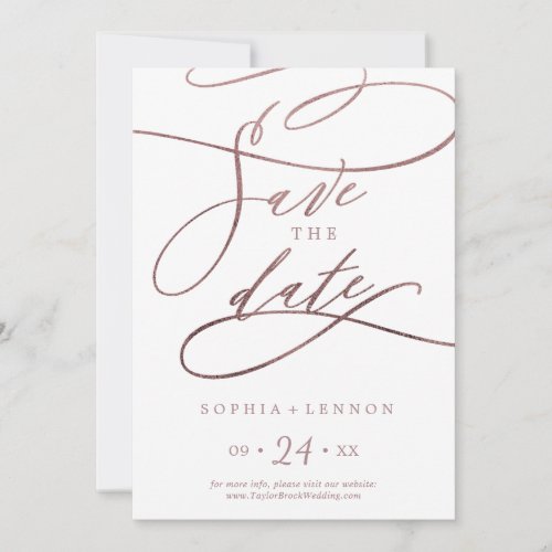Romantic Rose Gold Calligraphy Save The Date