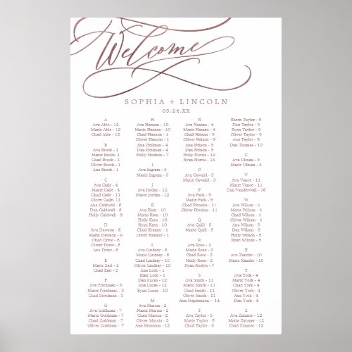Romantic Rose Gold Calligraphy Seating Chart