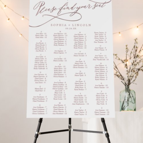 Romantic Rose Gold Calligraphy Seating Chart Foam Board