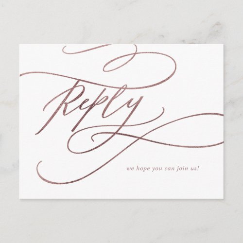Romantic Rose Gold Calligraphy Song Request RSVP Invitation Postcard