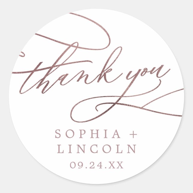 Romantic Rose Gold Calligraphy Thank You Favor Classic Round Sticker (Front)