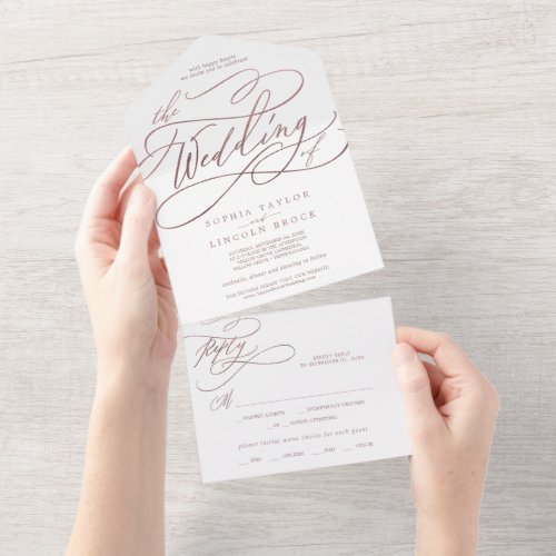 Romantic Rose Gold Calligraphy The Wedding Of All In One Invitation
