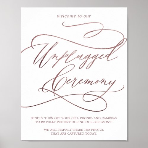 Romantic Rose Gold Calligraphy Unplugged Ceremony Poster