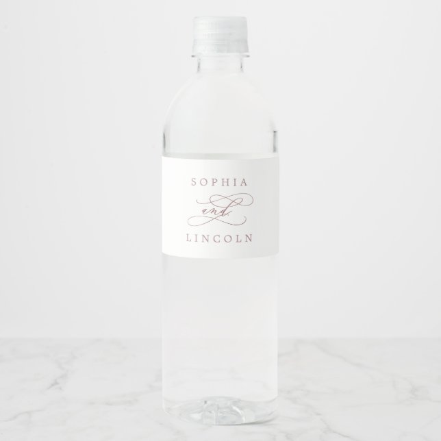 Romantic Rose Gold Calligraphy Water Bottle Label (Front)