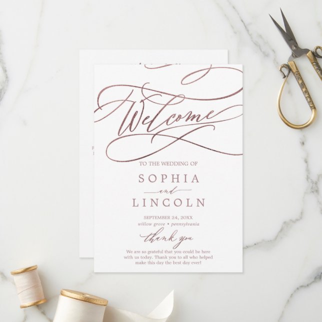 Romantic Rose Gold Calligraphy Wedding Program (Front/Back In Situ)