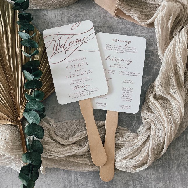Romantic Rose Gold Calligraphy Wedding Program Fan (Creator Uploaded)