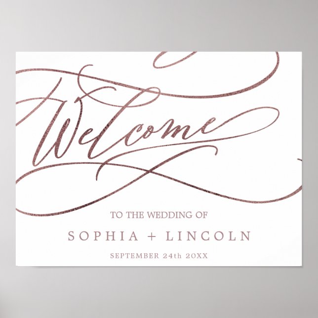 Romantic Rose Gold Calligraphy Welcome Wedding Poster (Front)