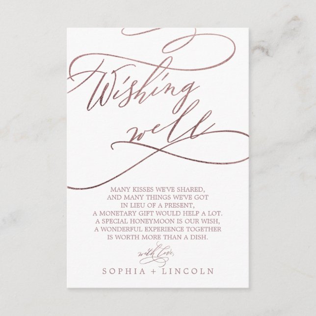 Romantic Rose Gold Calligraphy Wishing Well Card (Front)