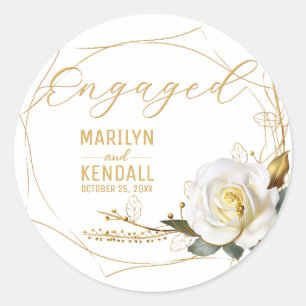 Romantic Rose Gold Engagement Classic Round Sticker