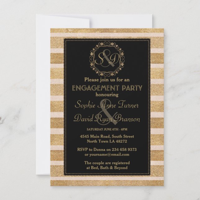 Romantic Rose Gold Fall Wreath Engagement Monogram Invitation (Front)