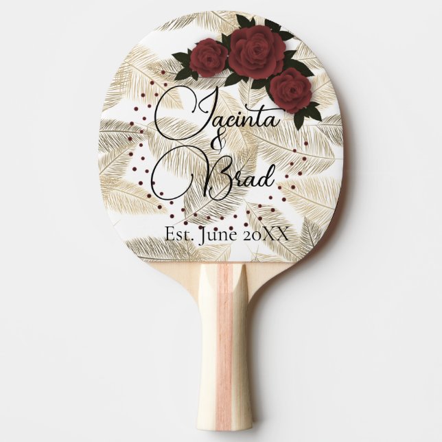 Romantic Rose Gold Feather Wedding  Ping Pong Paddle (Front)