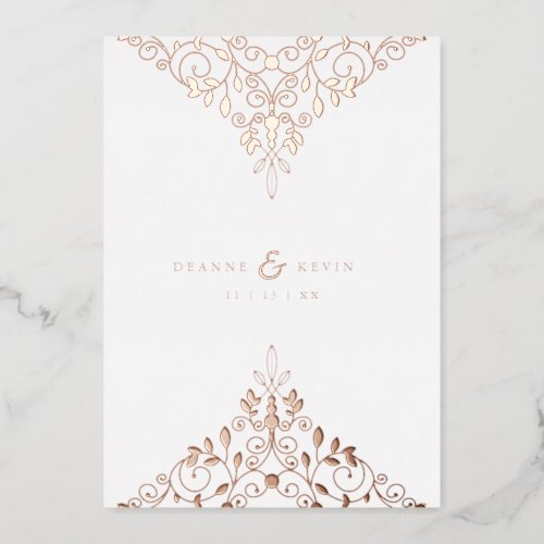 Romantic Rose Gold Flourish Ornament Wedding  Foil Invitation