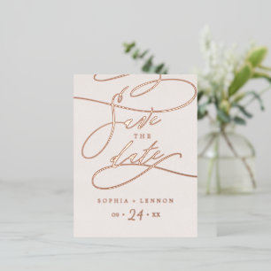 Romantic Rose Gold Foil and Blush Save the Date Foil Invitation Postcard