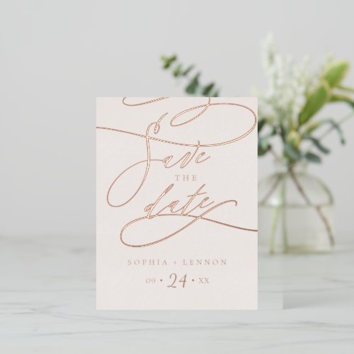 Romantic Rose Gold Foil and Blush Save the Date Foil Invitation Postcard