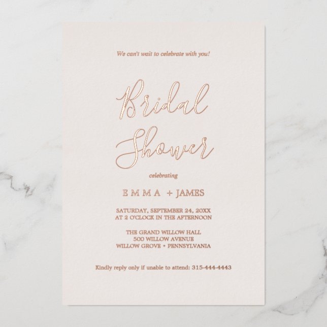 Romantic Rose Gold Foil | Blush Bridal Shower  Invitation (Front)
