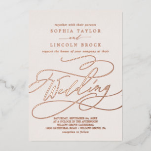 Romantic Rose Gold Foil   Blush Flourish Wedding Invitation
