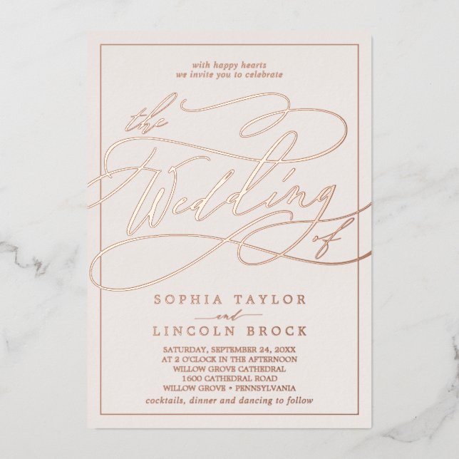 Romantic Rose Gold Foil | Blush Frame Wedding Invitation (Front)