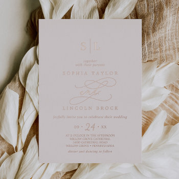 Romantic Rose Gold Foil | Blush Monogram Wedding Foil Invitation by FreshAndYummy at Zazzle
