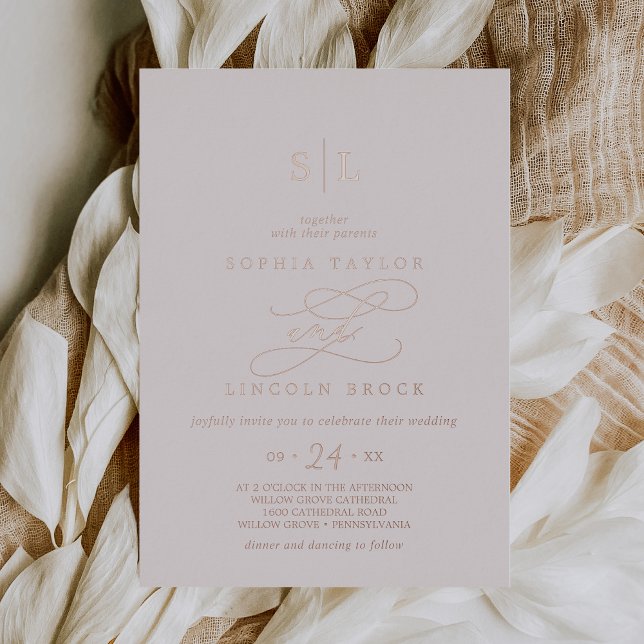 Romantic Rose Gold Foil | Blush Monogram Wedding Invitation (Creator Uploaded)